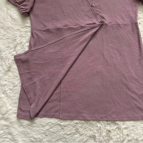 Madewell Dress Cross-Front Button Short Sleeve Mini Textured Purple 2X - Picture 6 of 12